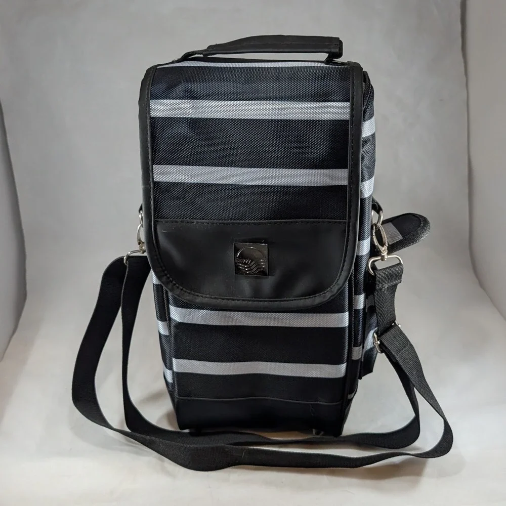 Savvy Outdoors Insulated Wine Tote Bag 2 Bottle Carrier‎ w/ Teal Tumbler Striped